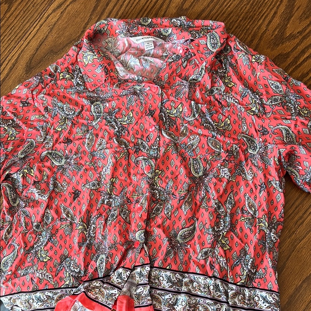 Peach Paisley Button-Up Blouse